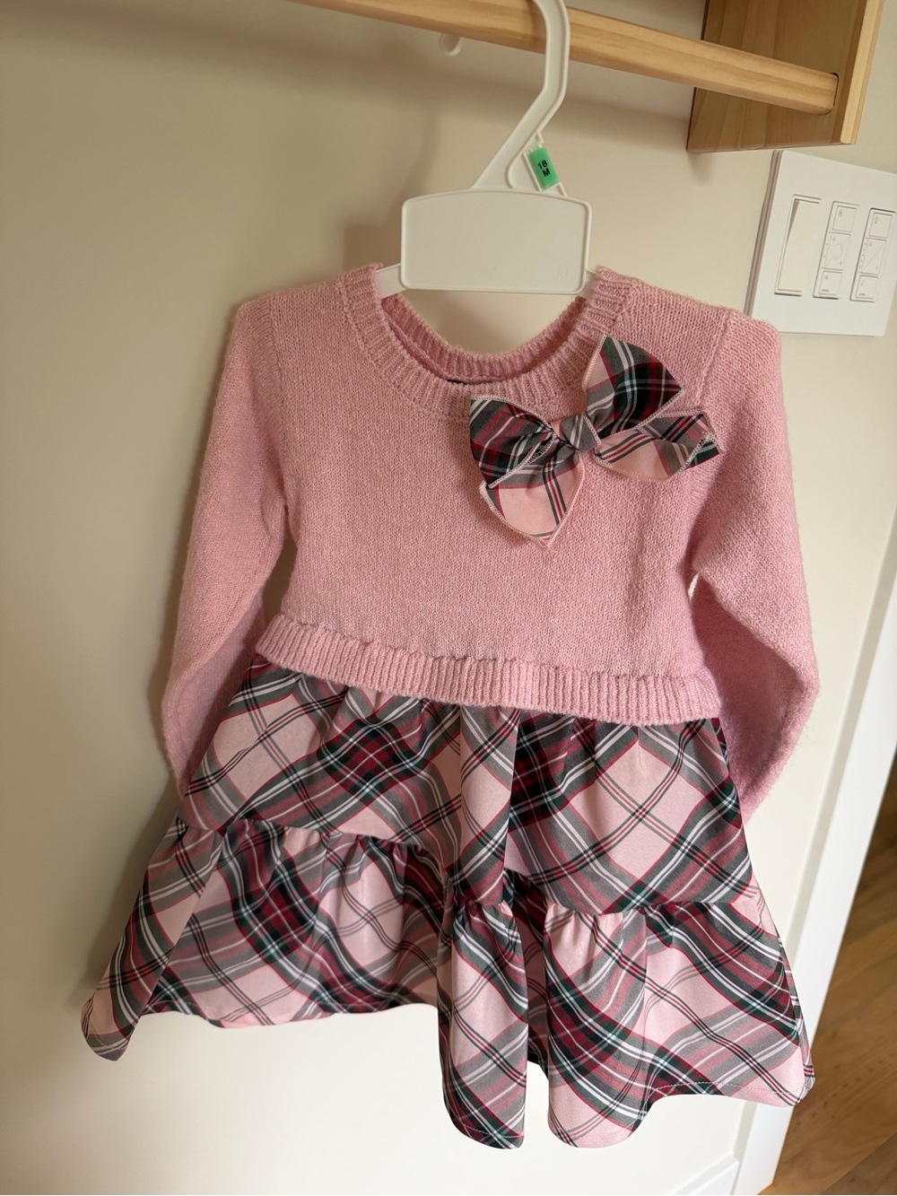 lilt Pink Knit Top with Pink Plaid Skirt & Bow